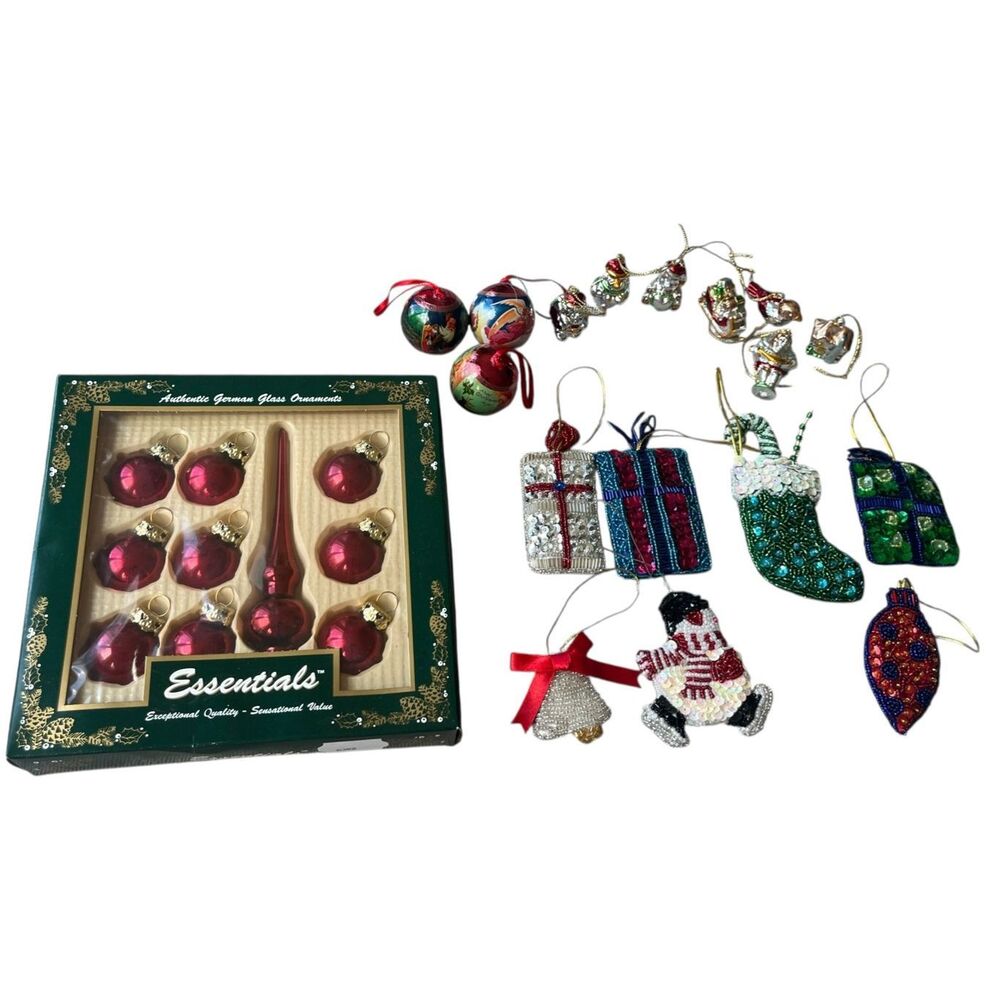 Crate & Barrel Beaded Ornaments + Vintage Glass & German Set Lot of 25